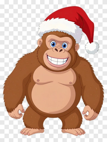 Gorilla Wearing Santa Hat PNG