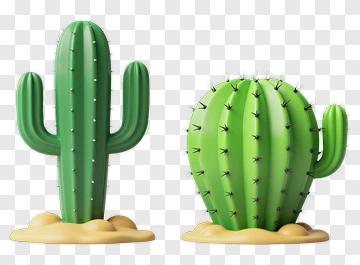 Two Green Cacti In Desert Style PNG