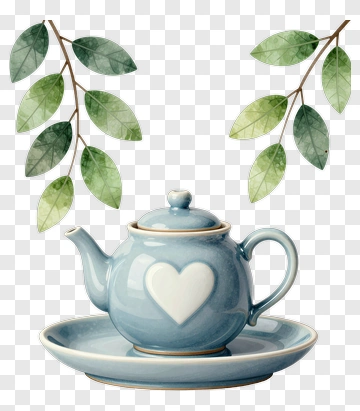 Blue Teapot With Heart Design PNG