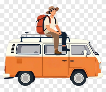 Man Sitting On Orange Van PNG