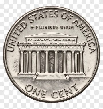 United States Penny With Lincoln Memorial PNG