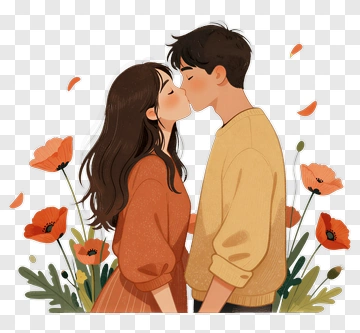 Couple Kissing Surrounded By Poppies PNG