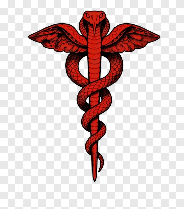 Red Caduceus With Wings PNG