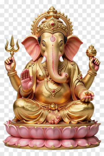 Golden Ganesha Statue With Lotus Base PNG