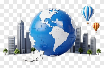 Blue Puzzle Globe With Cityscape PNG