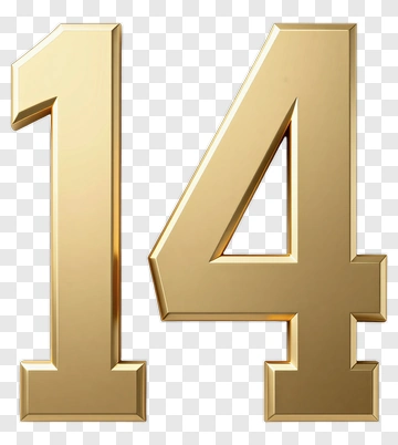 Golden Three-Dimensional Number 14 PNG