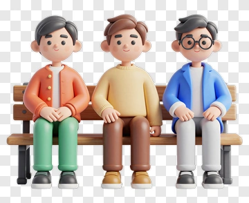 Three Cartoon Boys Sitting On A Bench PNG