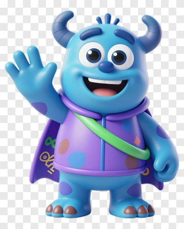 Blue Cartoon Monster Waving PNG