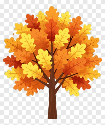Autumn Oak Tree With Falling Leaves PNG