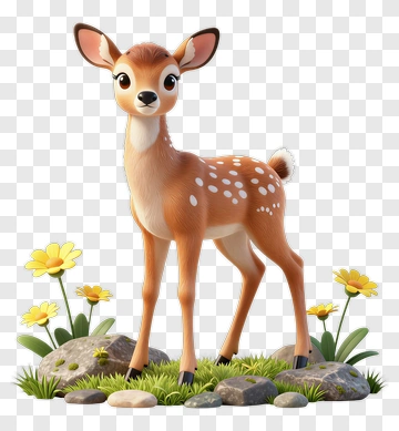 Cute Fawn Standing Among Flowers PNG