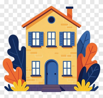 Yellow House With Blue Shutters PNG