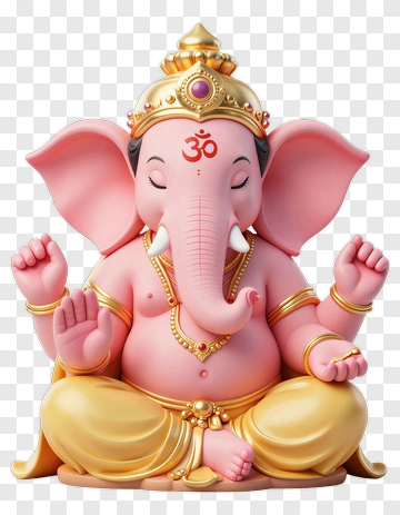 Pink Ganesha Statue With Gold Accents PNG