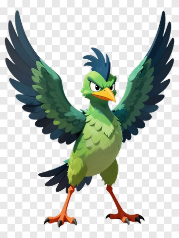 Green Bird Character PNG