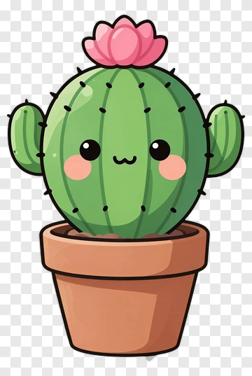 Cute Cactus With Pink Flower PNG