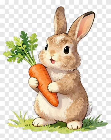 Cute Rabbit Holding Carrot PNG
