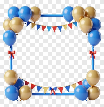 Balloon Party Frame With Bunting Flags PNG