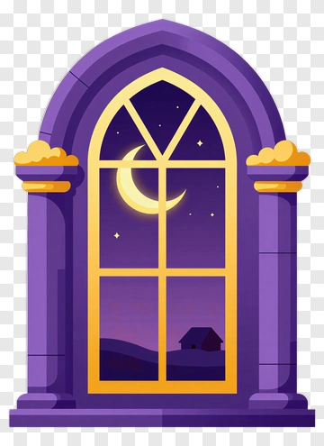 Arched Window With Moon And Night Sky PNG