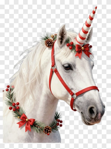 White Unicorn Horse With Holiday Decor PNG