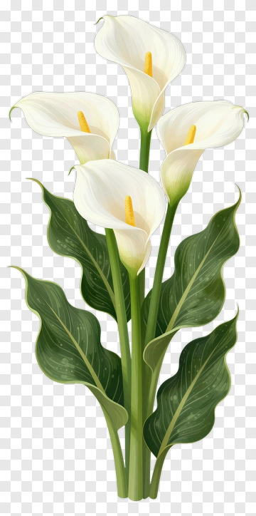 White Calla Lily With Green Leaves PNG
