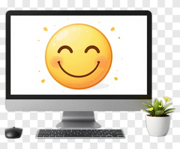 Smiling Emoji On Computer Screen PNG