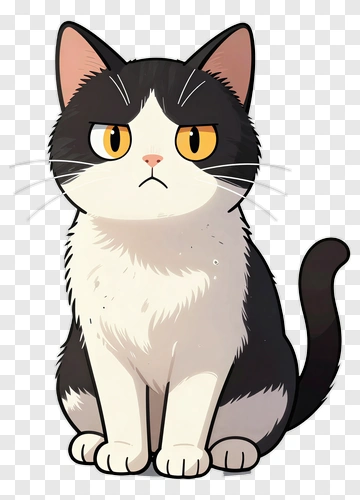 Black And White Cat With Yellow Eyes PNG