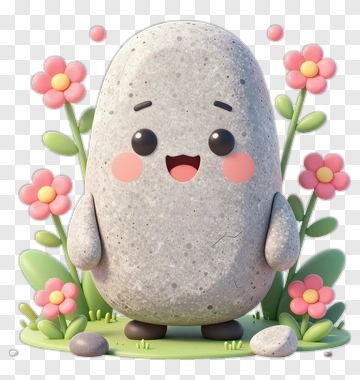 Cute Stone Character With Pink Flowers PNG