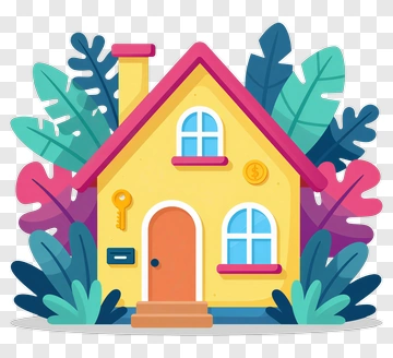Yellow House With Pink Roof PNG