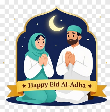 Happy Eid Al-Adha With Praying Couple PNG