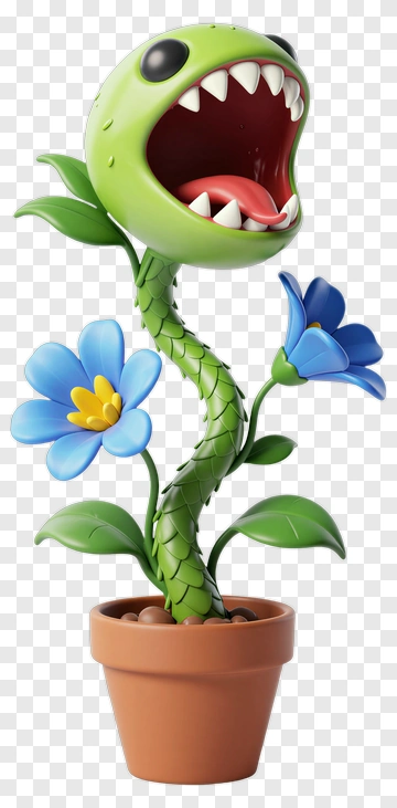 Plant Monster With Blue Flowers PNG