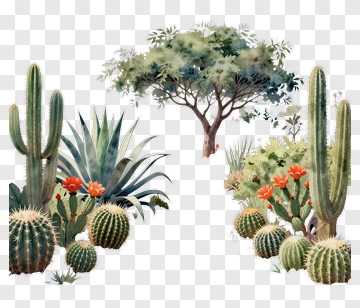 Desert Garden With Cacti And Flowers PNG