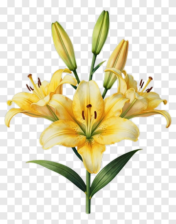 Yellow Lily With Green Leaves PNG