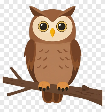 Cartoon Owl Perched On Branch PNG