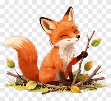 Cute Fox Holding A Stick PNG