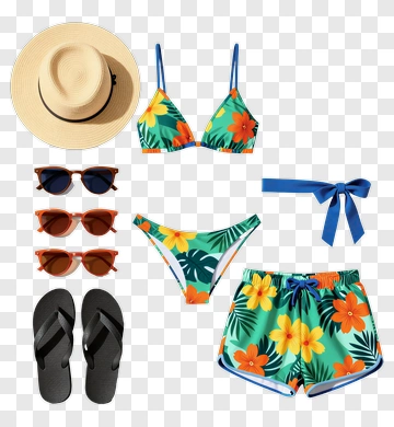 Tropical Swimwear Set With Accessories PNG