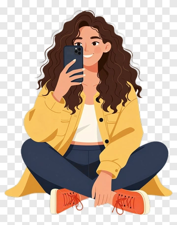 Woman Taking Selfie With Curly Hair PNG