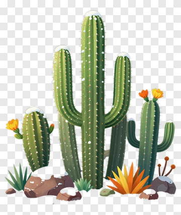 Snowy Cactus In Winter Desert PNG