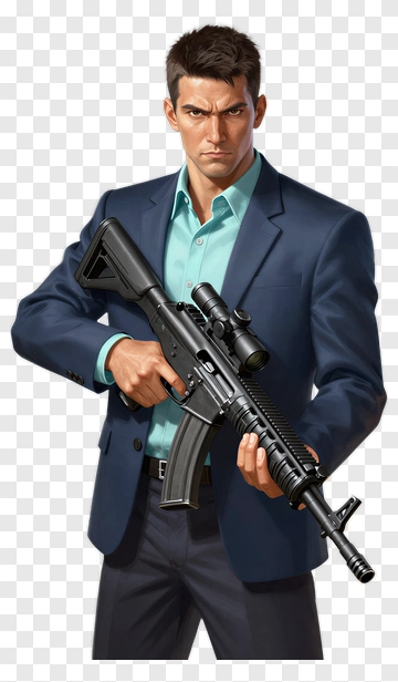 Man Holding Rifle In Suit PNG