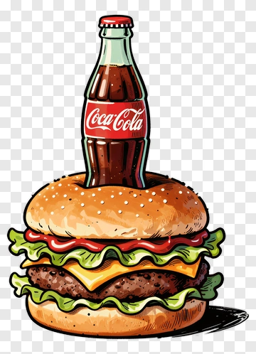 Hamburger With Coca-Cola Bottle PNG