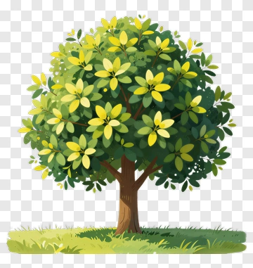 Illustrated Tree With Green And Yellow Leaves PNG