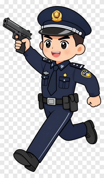 Cartoon Police Officer Holding Gun PNG