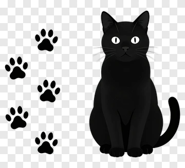 Black Cat With Paw Prints PNG