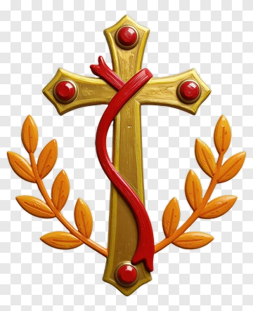 Gold Cross With Red Ribbon And Wreath PNG