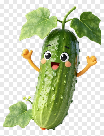Happy Cartoon Cucumber With Leaves PNG