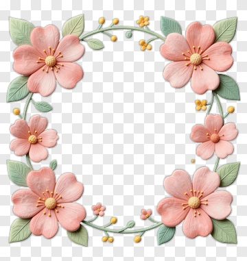 Pink Flower Frame With Green Leaves PNG