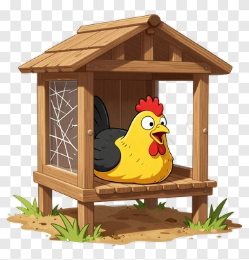 Yellow Chicken In Wooden Coop PNG
