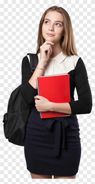 Young Woman Thinking While Holding Notebook PNG