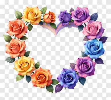 Heart Shaped Arrangement Of Colorful Roses PNG