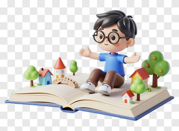 Boy Sitting On Open Book With Miniature Village PNG