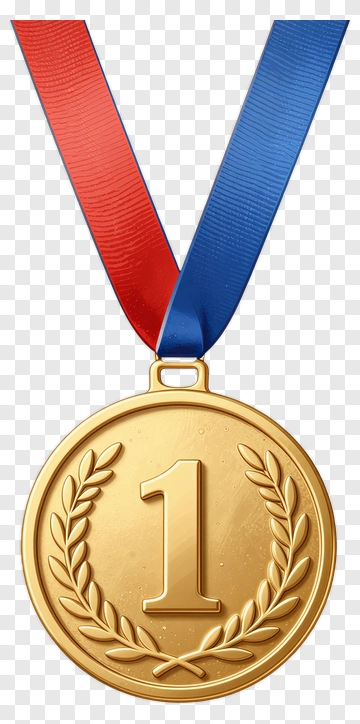 Gold Medal With Red And Blue Ribbon PNG