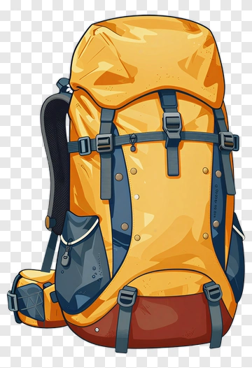 Yellow Hiking Backpack With Blue Accents PNG